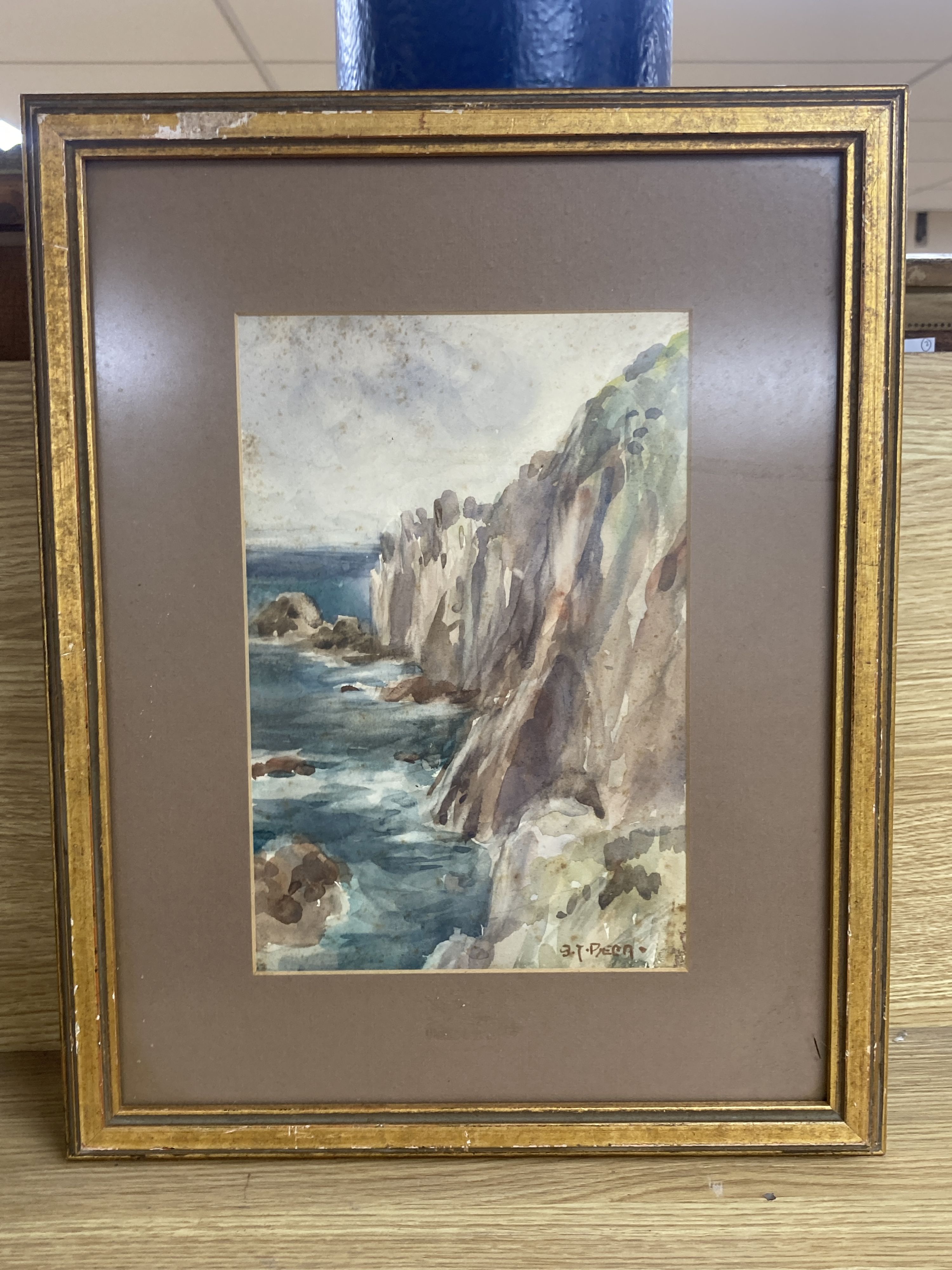 Sidney James Beer (1875-1952), watercolour, Sea cliffs, signed, 26.5 x 18cm